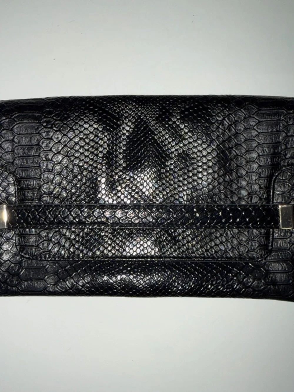 Zara Black Textured Snake-Embossed Clutch